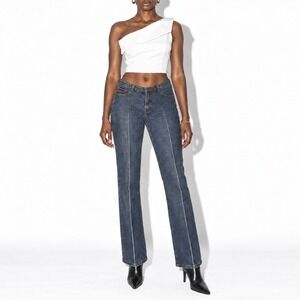 Y2k Vintage Fubu Jeans Womens 2 Mid Rise Faded Dark Wash Slim Straight Leg 90s